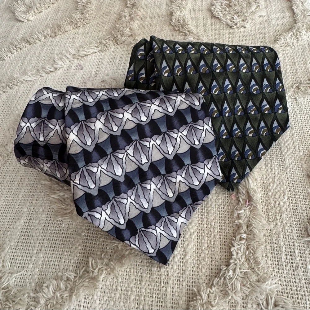 J. Garcia Men’s Silk Ties “Shaman” Collection Seventeen & Gray Geometric Vintage